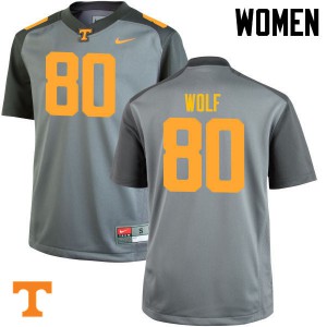 Women Tennessee Volunteers Eli Wolf #80 NCAA Gray Jerseys 583720-198
