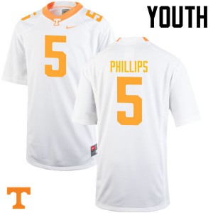 Youth Tennessee Volunteers Kyle Phillips #5 White College Jerseys 193267-246
