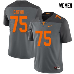Women Tennessee Volunteers Jerome Carvin #75 Gray Football Jersey 163748-803