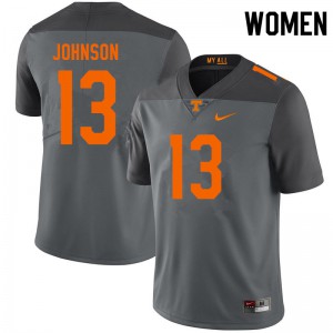 Women Tennessee Volunteers Deandre Johnson #13 Gray Football Jerseys 533497-360