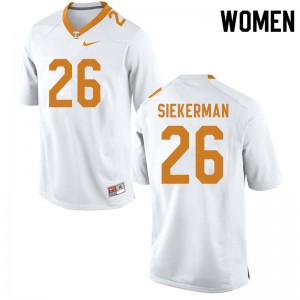 Women Tennessee Volunteers JT Siekerman #26 White Stitch Jerseys 607392-181