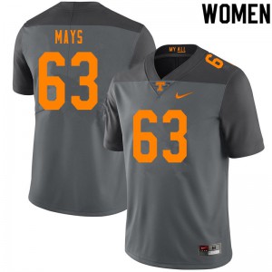 Womens Tennessee Volunteers Cooper Mays #63 Gray Football Jersey 706079-949