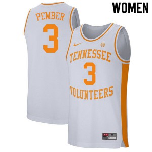 Women's Tennessee Volunteers Drew Pember #3 Basketball White Jersey 875562-930