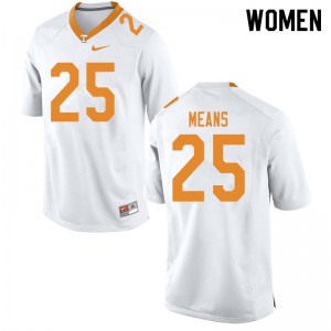 Womens Tennessee Volunteers Jerrod Means #25 White Football Jersey 675011-337
