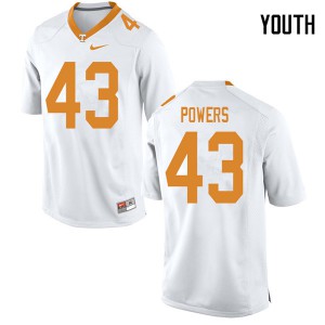 Youth Tennessee Volunteers Jake Powers #43 White Official Jersey 908673-559