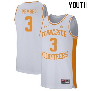 Youth Tennessee Volunteers Drew Pember #3 Stitched White Jerseys 260494-831